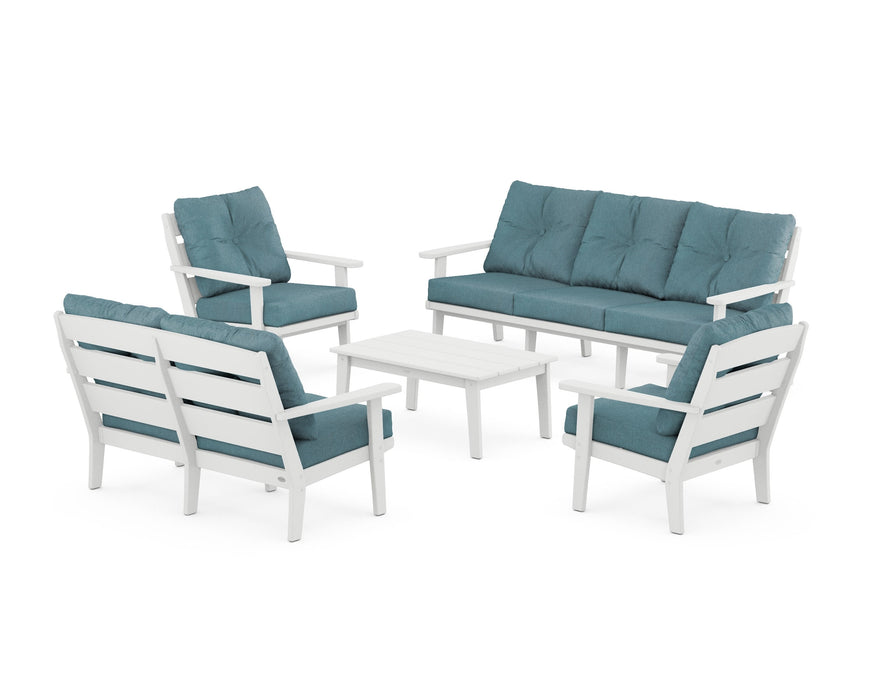 POLYWOOD® Lakeside 5-Piece Lounge Sofa Set in White / Ocean Teal