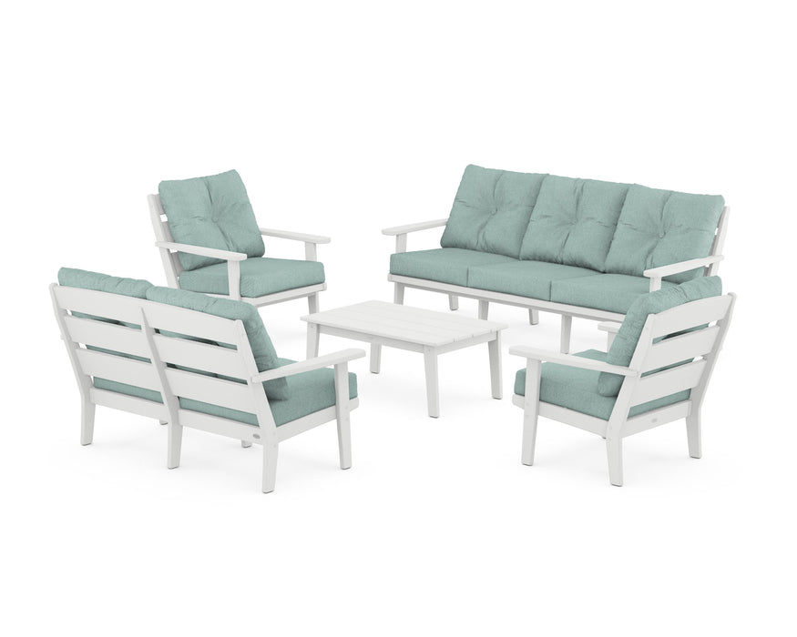 POLYWOOD® Lakeside 5-Piece Lounge Sofa Set in White / Glacier Spa
