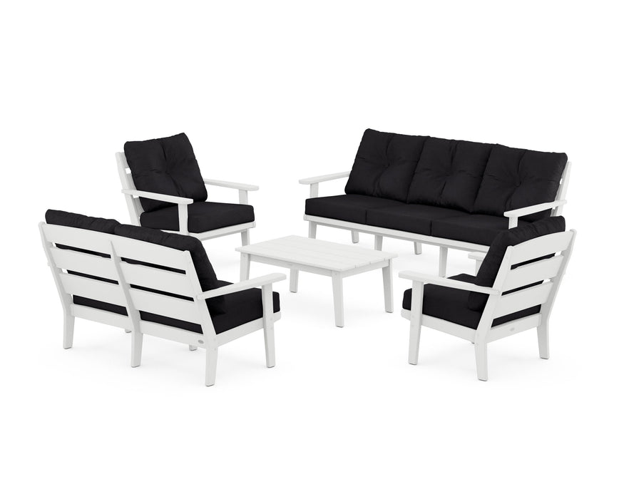 POLYWOOD® Lakeside 5-Piece Lounge Sofa Set in White / Midnight Linen
