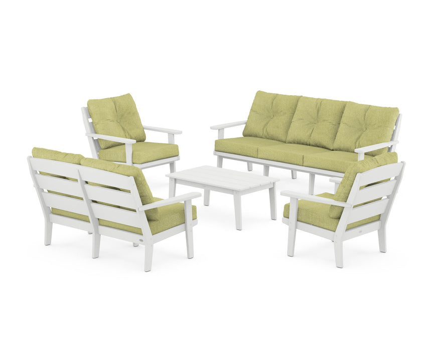 POLYWOOD® Lakeside 5-Piece Lounge Sofa Set in White / Chartreuse Boucle