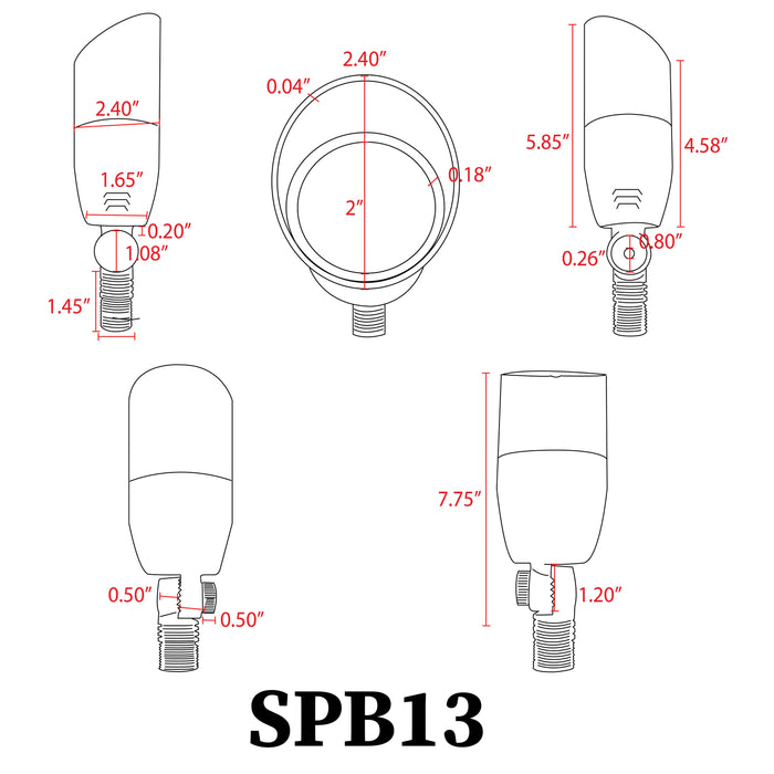 SPB13 3W-12W Adjustable LED Low Voltage Outdoor Landscape Lighting Bullet Style Spotlight