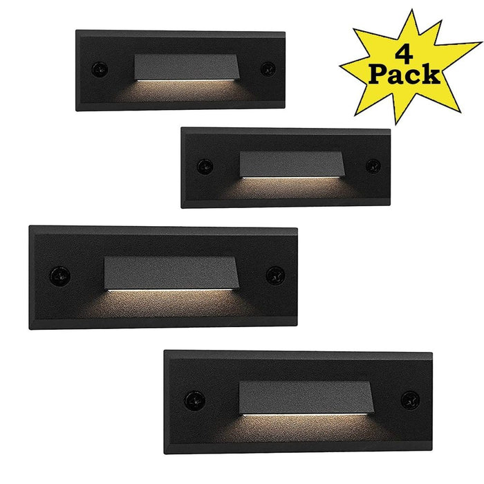 STLA04 4-Pack 1W Slim Black Low Voltage 2700K Warm White Integrated  LED Outdoor Step Lights Package, 12V LED Deck Lights Landscape Lights