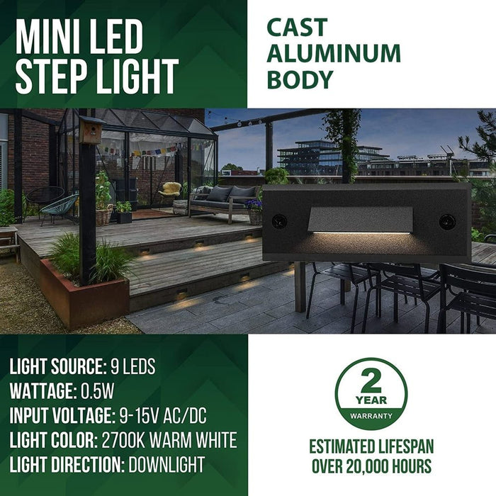 STLA04 4-Pack 1W Slim Black Low Voltage 2700K Warm White Integrated  LED Outdoor Step Lights Package, 12V LED Deck Lights Landscape Lights