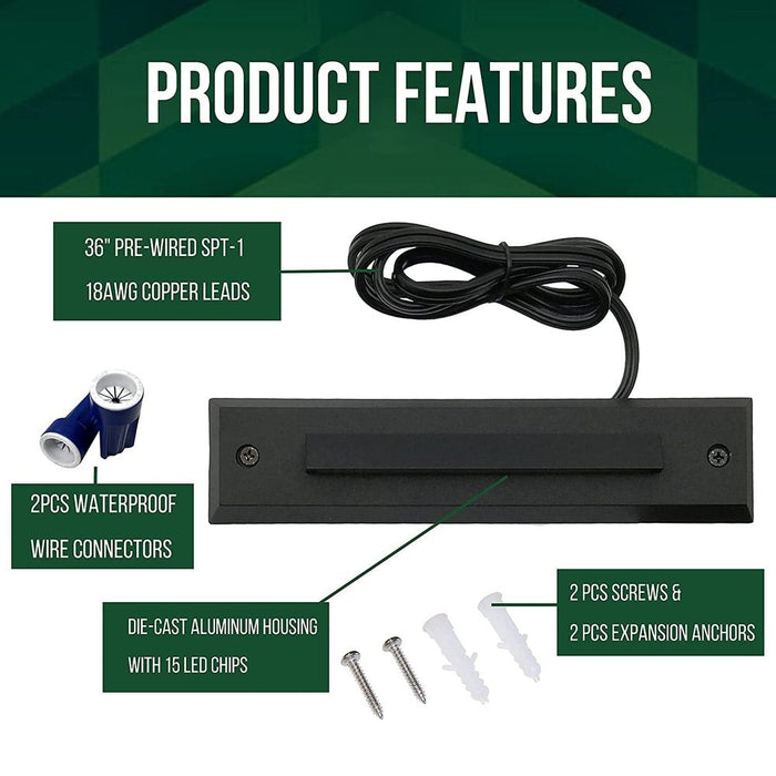 STLA06 2x/6x/12x Package 2W Slim Black Low Voltage 2700K/3000K Warm White Integrated LED Outdoor Step Lights Package, 12V LED Deck Lights Landscape Lights