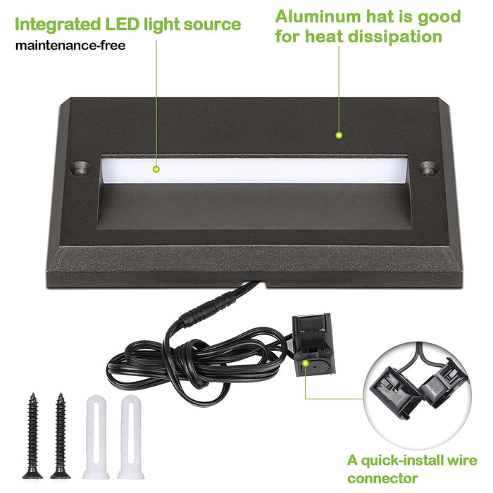 STLA11 6-Pack 3W Low Voltage 5.5" LED Outdoor Step Lights, 12V 3000K Warm White Integrated LED Deck Lights Landscape Lights
