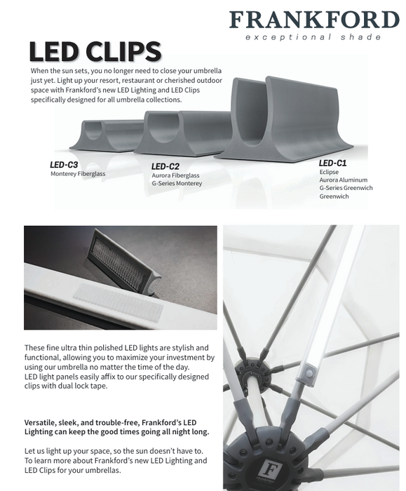 Frankford Umbrella LED Light Bar + Clips (Monterey Fiberglass) — Outdoor Rooms by Design