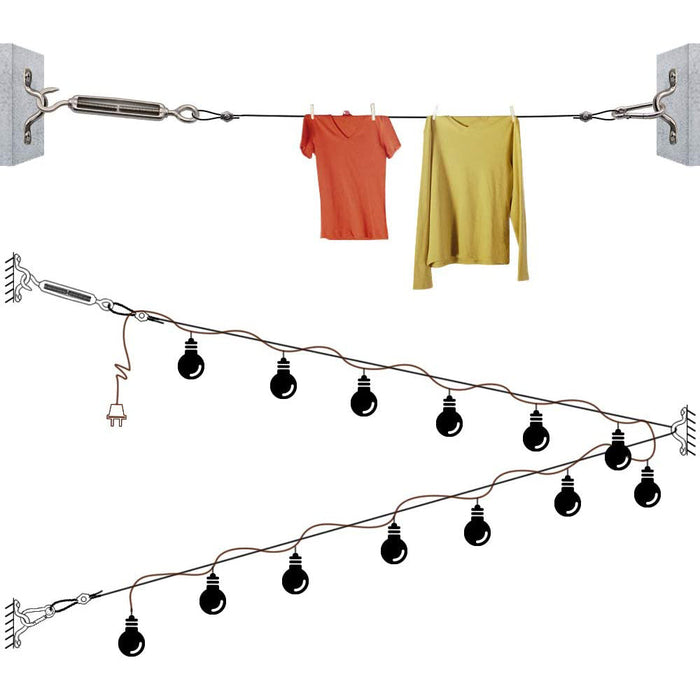 SLGC02 String Light Hanging Cable Kit 165 FT, Nylon Coated 304 Stainless Steel Guide Wire and Accessories for Outdoor Bistro String Lights