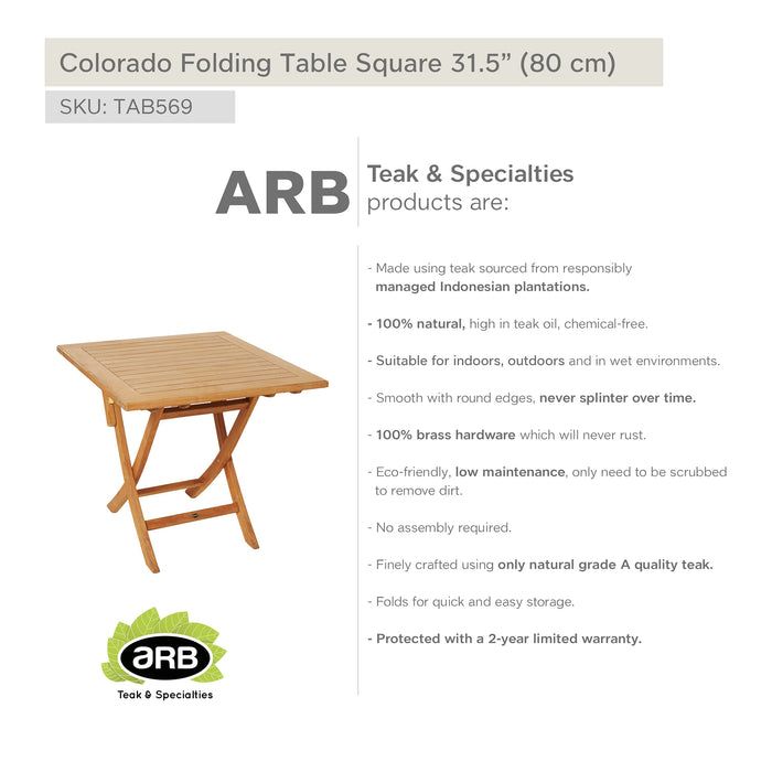 ARB Teak Dining Folding Table Colorado - Square 32"