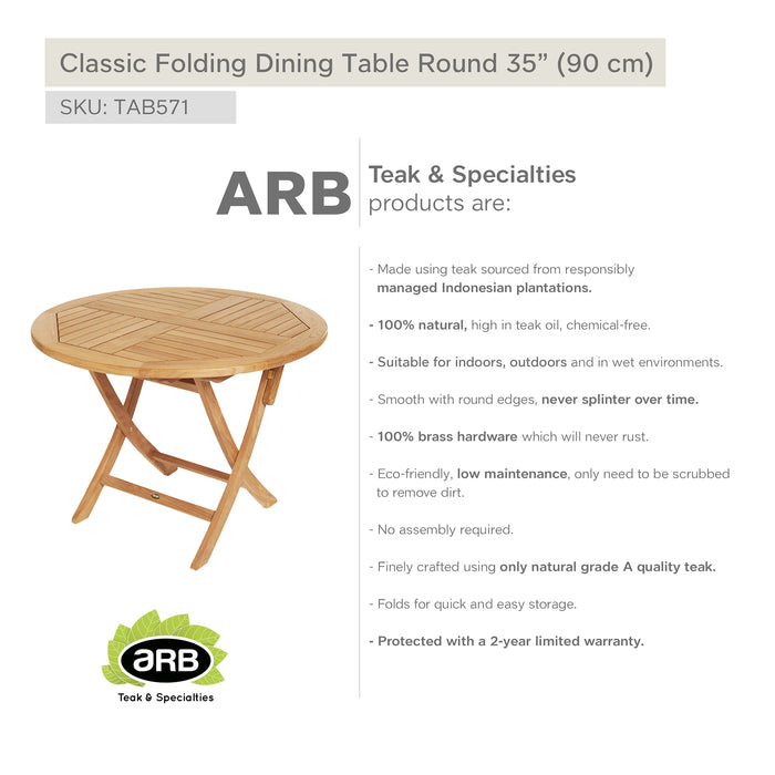 ARB Teak Folding Classic Dining Table - Round 36"