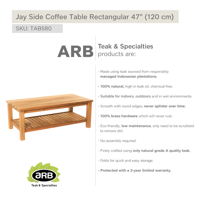 ARB Teak Coffee Table with Shelf Jay - Rectangular 48 x 24"