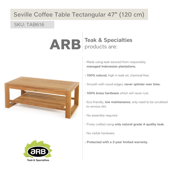 ARB Teak Coffee Table with Shelf Seville - Rectangular 47 x 24"
