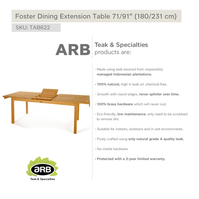 ARB Teak Dining Extension Table Foster - Rectangular 71/91 x 36"