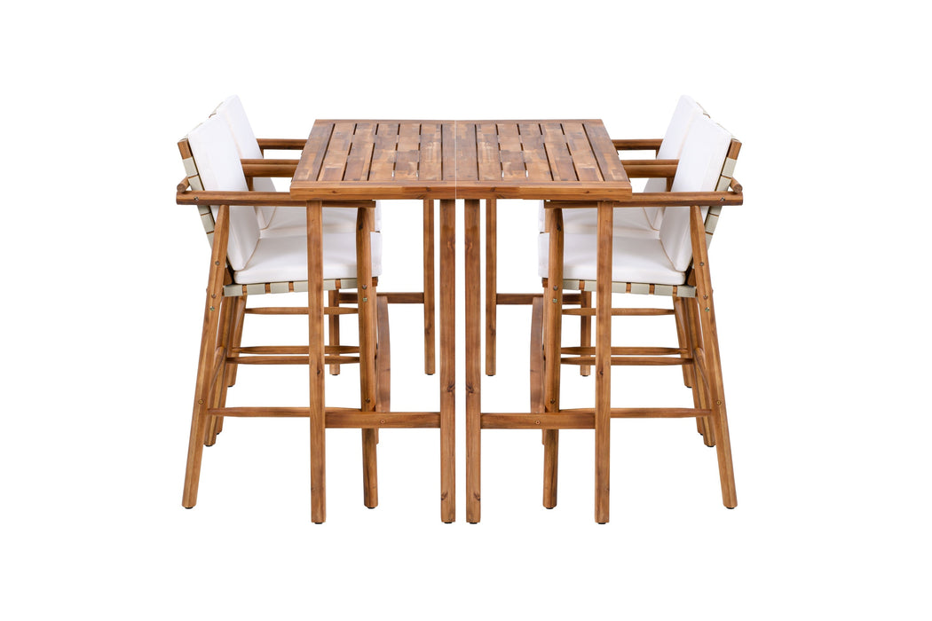 6 Piece Outdoor Bar Set with Acacia Wood Table & Cushioned Stools