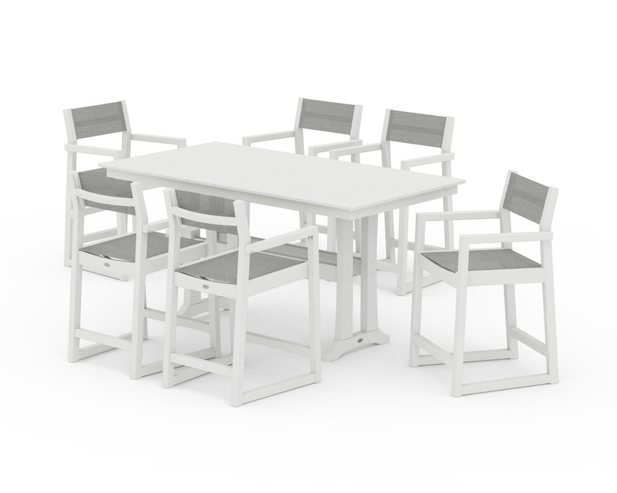 POLYWOOD® EDGE Sling Arm Chair 7-Piece Farmhouse Counter Set with Trestle Legs