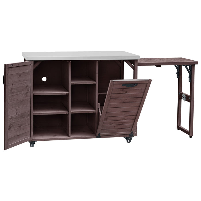 K&K 78.3' Outdoor Kitchen Island with Foldable Grill Table