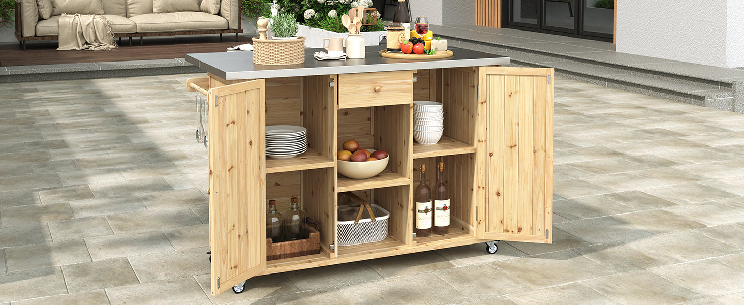Outdoor Kitchen Island Fir Wood Kitchen Island with Stainless Steel Top