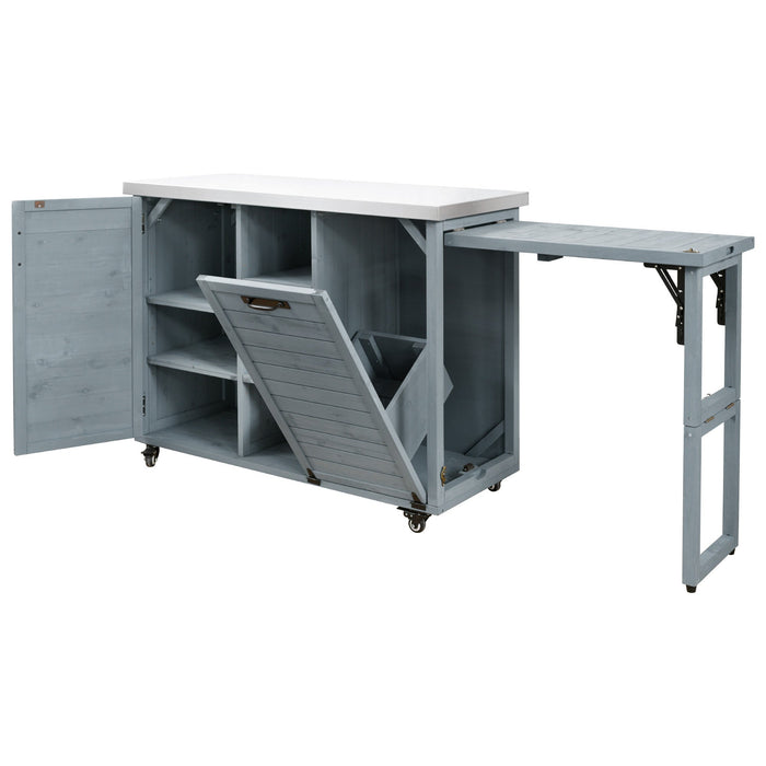 K&K 78.3' Outdoor Kitchen Island with Foldable Grill Table