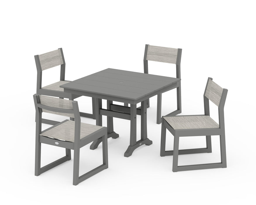 POLYWOOD® EDGE Sling 5-Piece Farmhouse Trestle Side Chair Dining Set