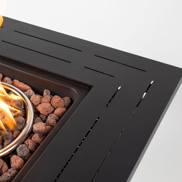 28-Inch Black Wicker Outdoor Propane Gas Fire Pit Table with Steel Top and 50,000 BTU Heat Output