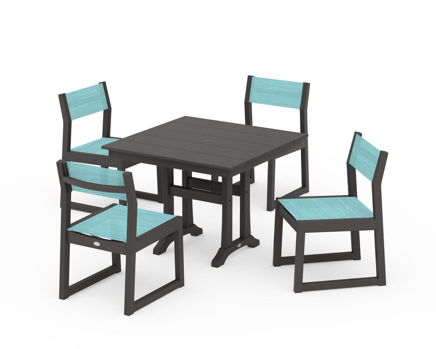 POLYWOOD® EDGE Sling 5-Piece Farmhouse Trestle Side Chair Dining Set