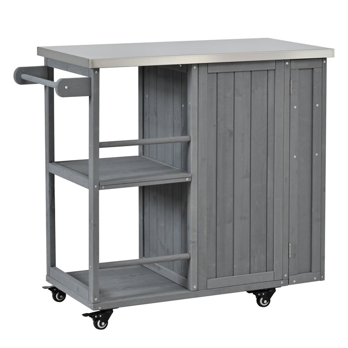 Outdoor Kitchen Island Fir Wood Prep Station with Stainless Steel Top
