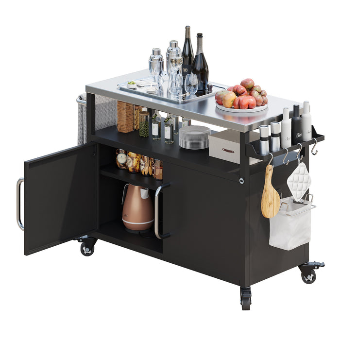 K&K 54.5 Inch Outdoor Kitchen Island with Stainless Steel Tabletop