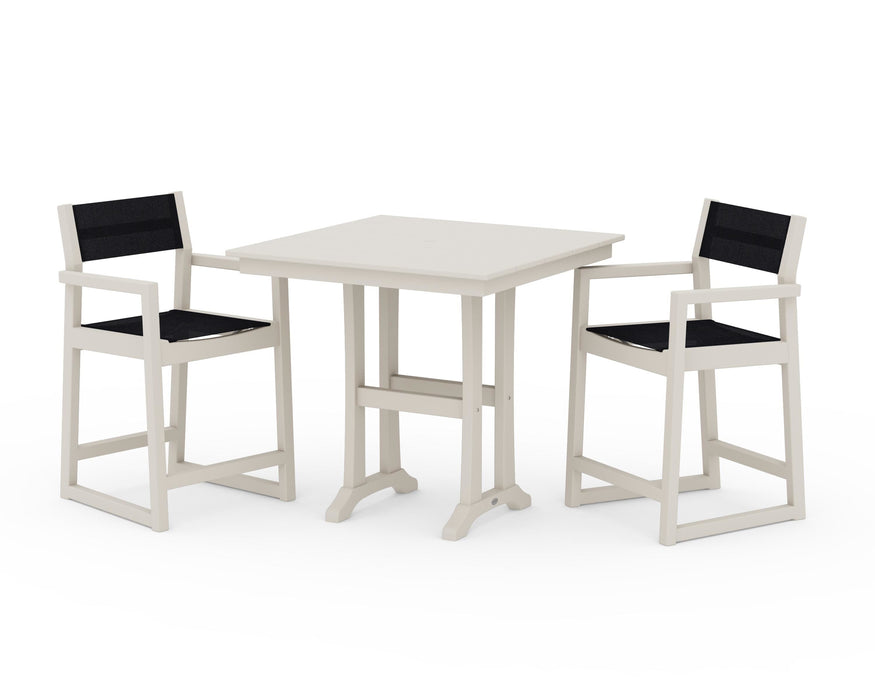 POLYWOOD® EDGE Sling Arm Chair 3-Piece Farmhouse Counter Set with Trestle Legs