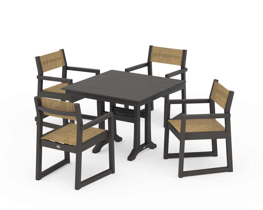 POLYWOOD® EDGE Sling 5-Piece Farmhouse Dining Set with Trestle Legs