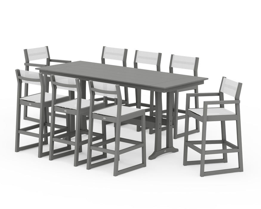 POLYWOOD® EDGE Sling 9-Piece Farmhouse Bar Set with Trestle Legs