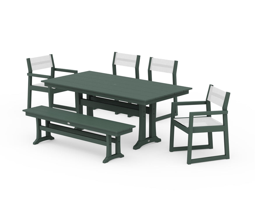 POLYWOOD® EDGE Sling 6-Piece Farmhouse Dining Set With Trestle Legs