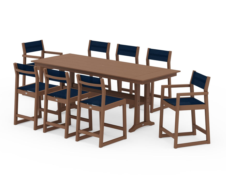 POLYWOOD® EDGE Sling 9-Piece Farmhouse Counter Set with Trestle Legs