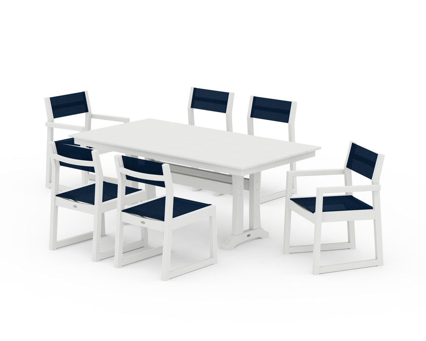 POLYWOOD® EDGE Sling 7-Piece Farmhouse Trestle Dining Set