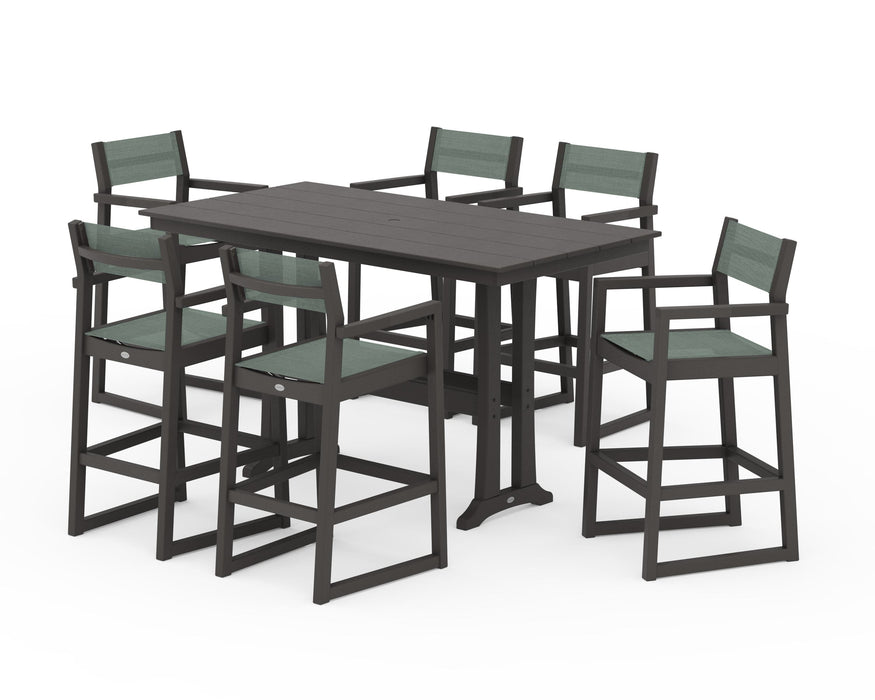 POLYWOOD® EDGE Sling Arm Chair 7-Piece Farmhouse Bar Set with Trestle Legs