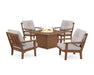 POLYWOOD Oxford 5-Piece Deep Seating Set with Fire Pit Table in Teak / Dune Burlap