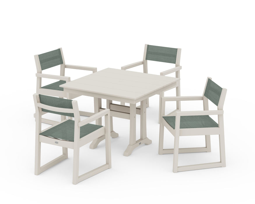 POLYWOOD® EDGE Sling 5-Piece Farmhouse Dining Set with Trestle Legs