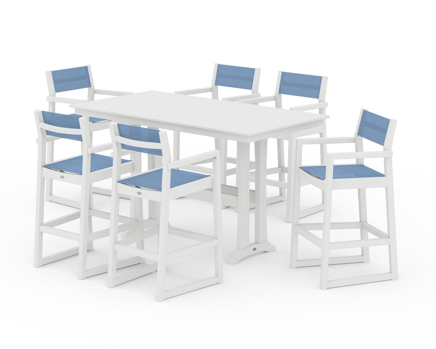 POLYWOOD® EDGE Sling Arm Chair 7-Piece Farmhouse Bar Set with Trestle Legs