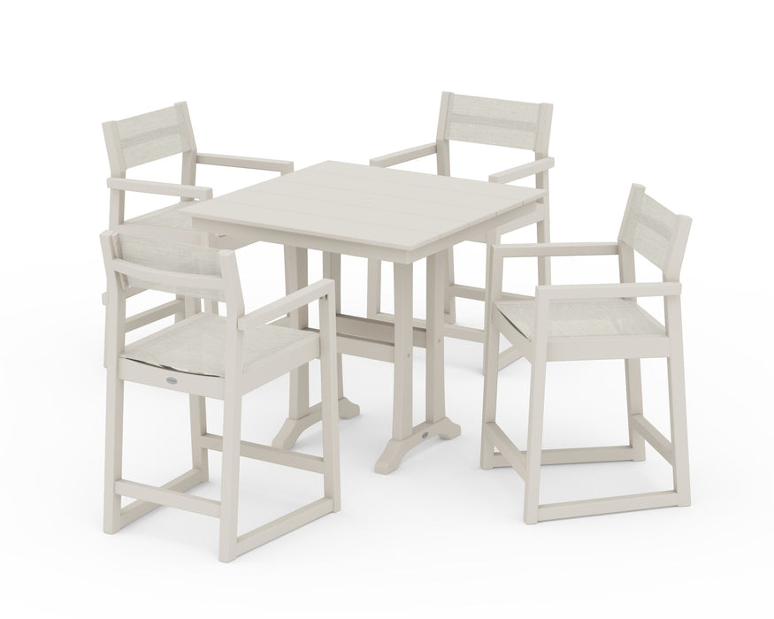 POLYWOOD® EDGE Sling Arm Chair 5-Piece Farmhouse Counter Set with Trestle Legs