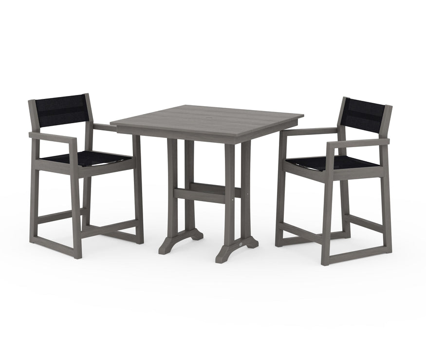 POLYWOOD® EDGE Sling Arm Chair 3-Piece Farmhouse Counter Set with Trestle Legs