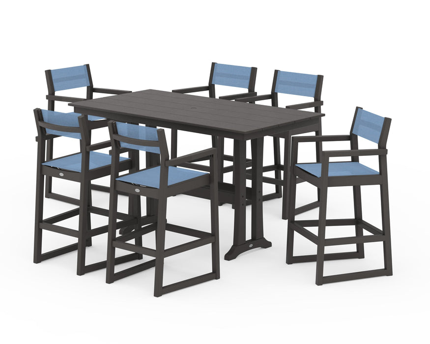 POLYWOOD® EDGE Sling Arm Chair 7-Piece Farmhouse Bar Set with Trestle Legs