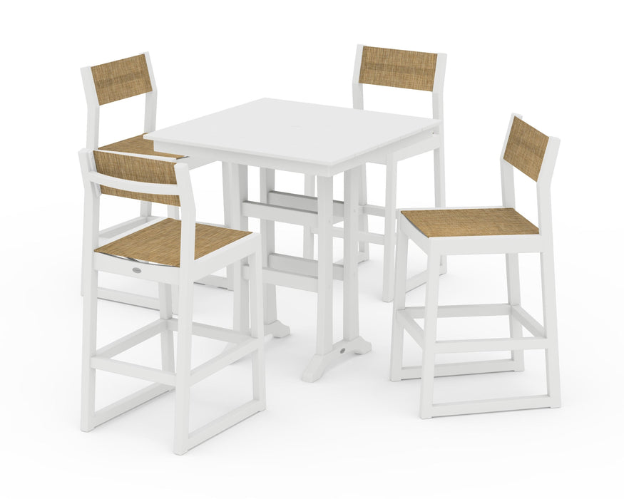 POLYWOOD® EDGE Sling Arm Chair 5-Piece Farmhouse Bar Set with Trestle Legs