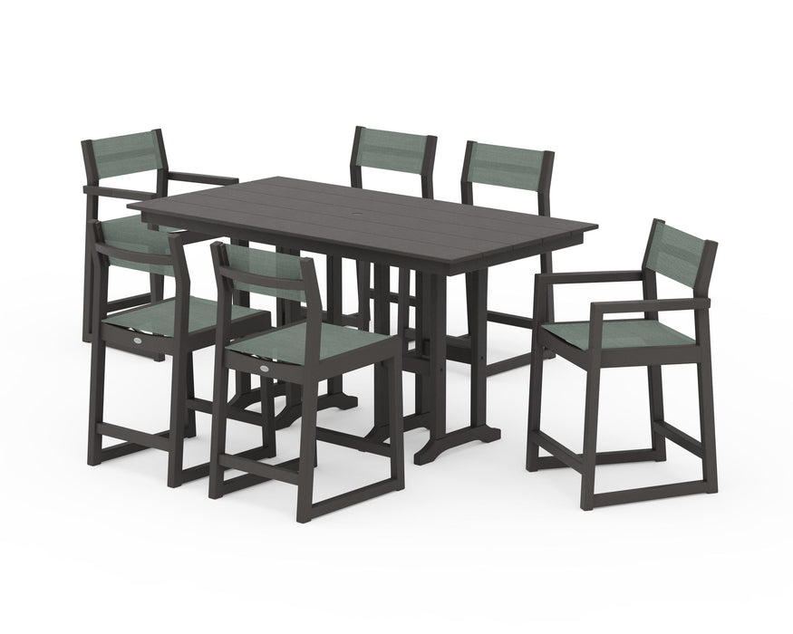 POLYWOOD® EDGE Sling 7-Piece Farmhouse Counter Set with Trestle Legs