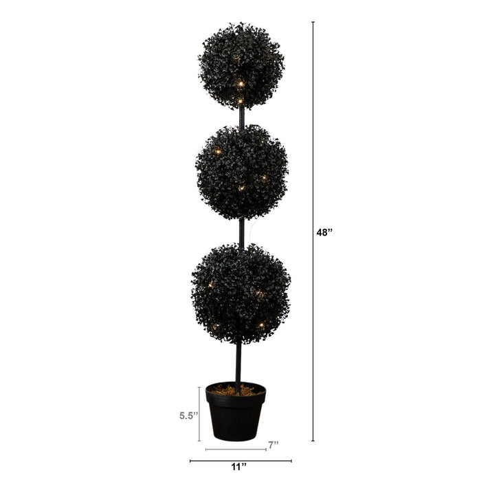 4' UV Resistant Halloween Black Artificial Triple Ball Boxwood Topiary (Indoor/Outdoor)