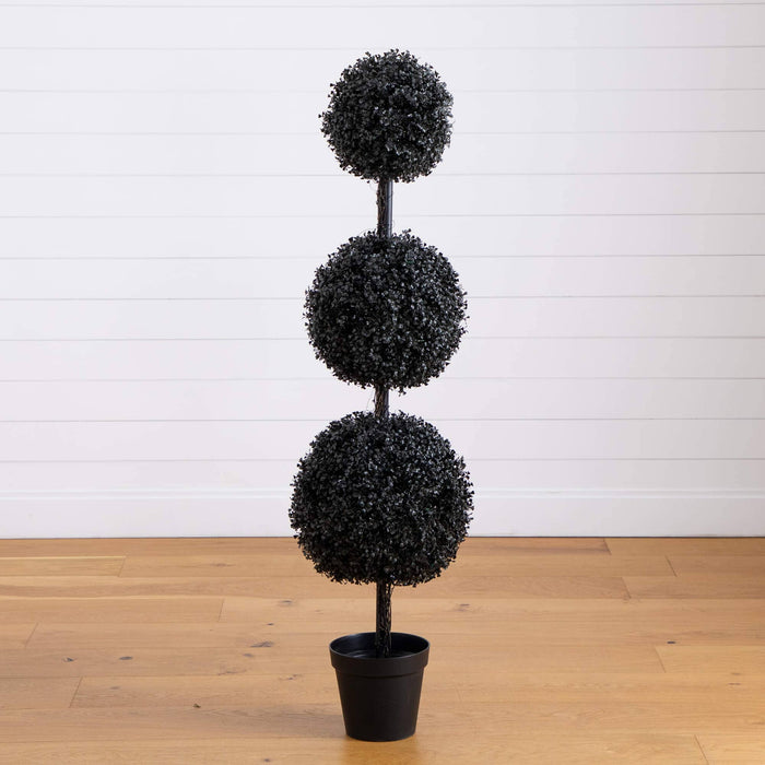 5' UV Resistant Halloween Black Artificial Triple Ball Boxwood Topiary (Indoor/Outdoor)