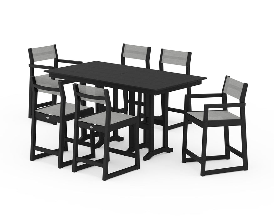 POLYWOOD® EDGE Sling 7-Piece Farmhouse Counter Set with Trestle Legs