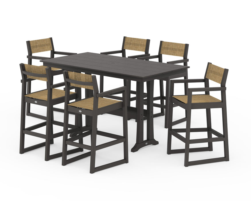 POLYWOOD® EDGE Sling Arm Chair 7-Piece Farmhouse Bar Set with Trestle Legs