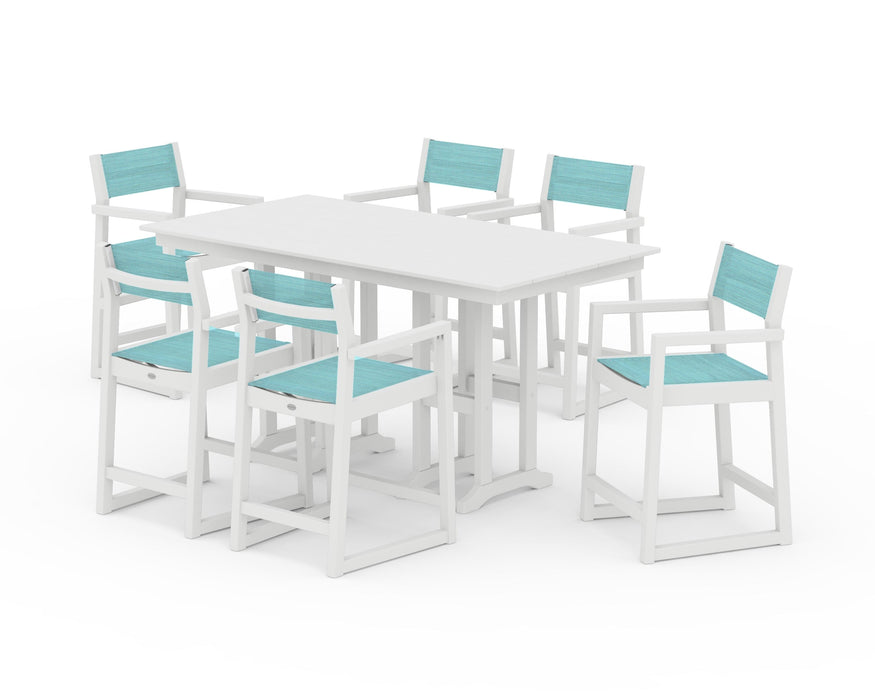 POLYWOOD® EDGE Sling Arm Chair 7-Piece Farmhouse Counter Set