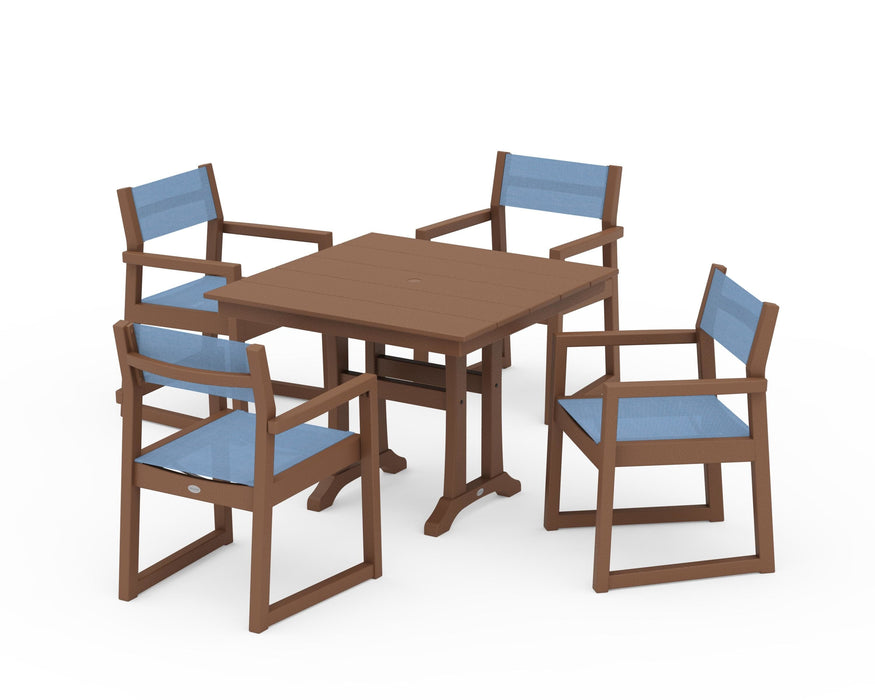 POLYWOOD® EDGE Sling 5-Piece Farmhouse Dining Set with Trestle Legs