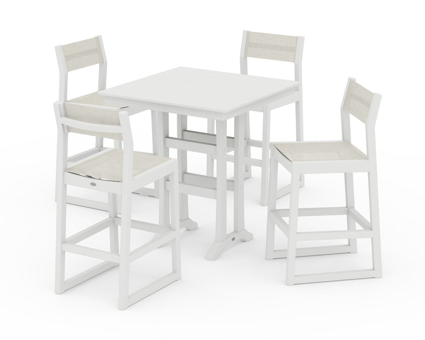 POLYWOOD® EDGE Sling Arm Chair 5-Piece Farmhouse Bar Set with Trestle Legs