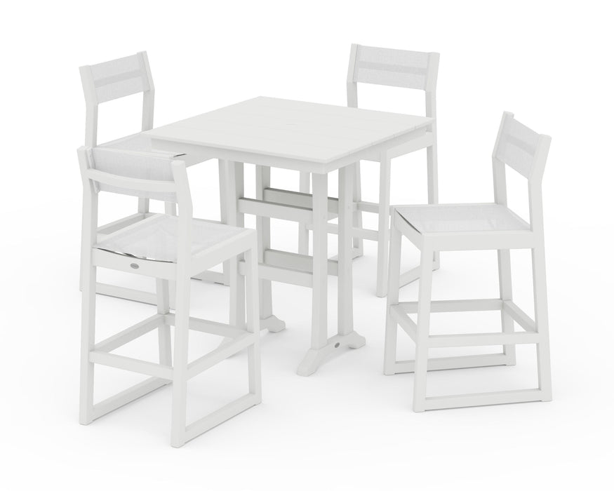 POLYWOOD® EDGE Sling Arm Chair 5-Piece Farmhouse Bar Set with Trestle Legs