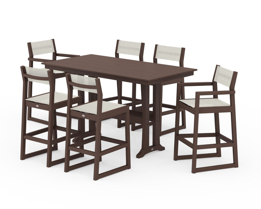 POLYWOOD® EDGE Sling 7-Piece Farmhouse Bar Set with Trestle Legs